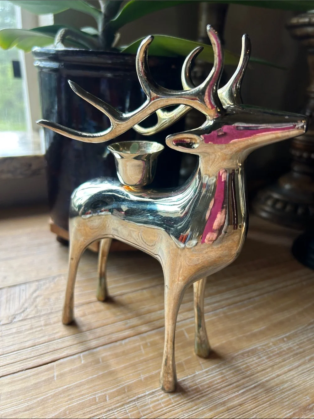Silver plate Pottery Barn Christmas Reindeer Taper Candle Holder Set Of 2 Heavy